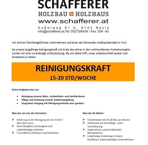 Stellenausschreibung Reinigungskraft